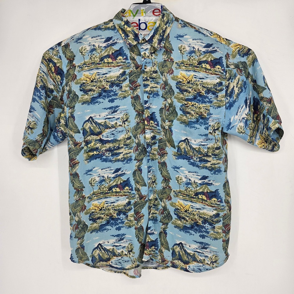 Vintage Hilo Hattie Shirt Mens Large Silk Floral Hawaiian Aloha Short Sleeve